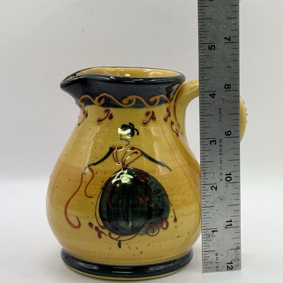 Hand Painted Ceramic Creamer Lady Dancing Raised Painted Accents 4 1/4” Tall - Picture 8 of 8
